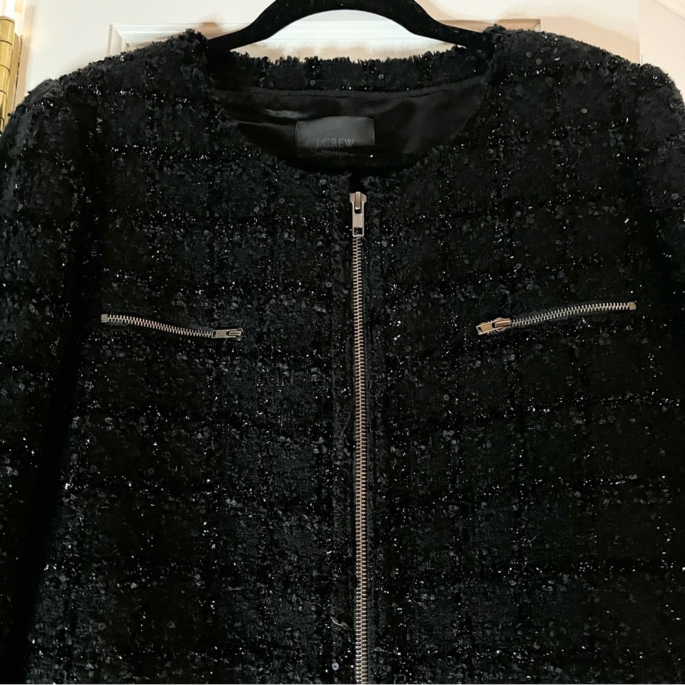 J. Crew Collection Black Sequin Blazer with Zipper Details - Picture 1 of 6